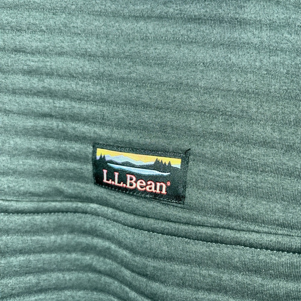 L.L. Bean Airlight Knit Pullover Men's Large Green Snap Mock Neck Quilted - Picture 3 of 9